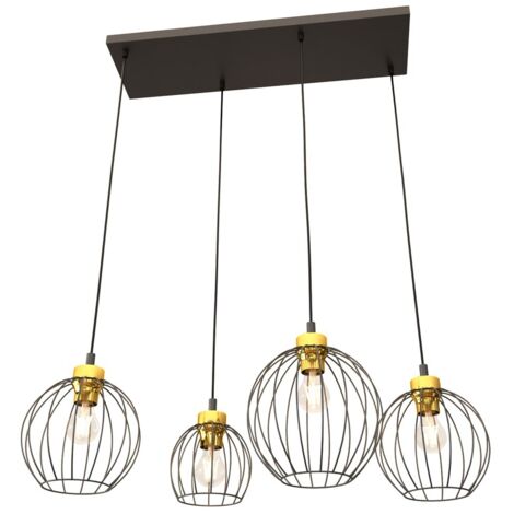 Lampada sospensione loft nero-oro 4 luci Nando E27 Emibig