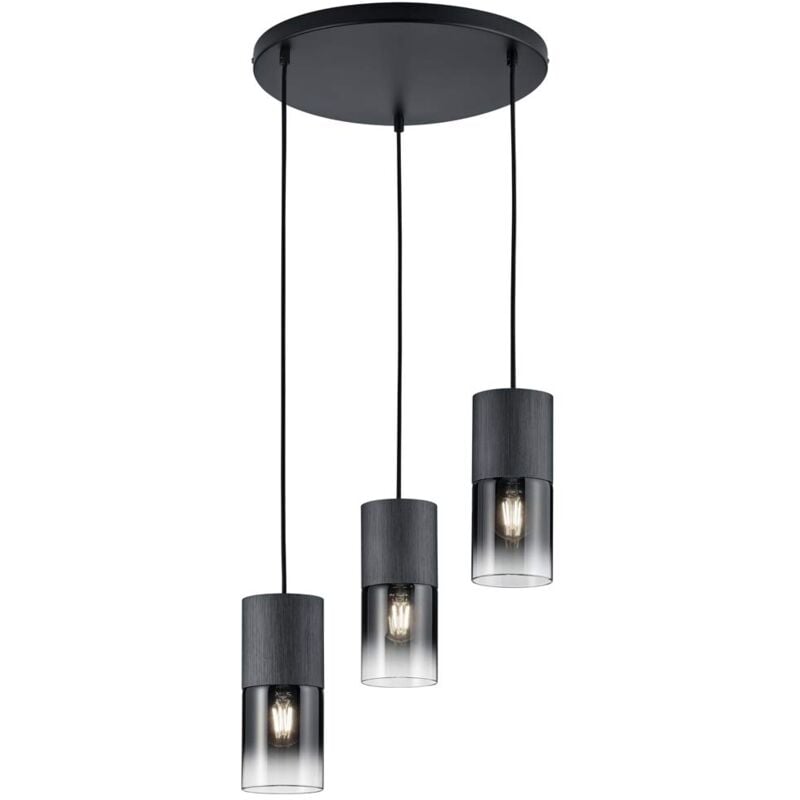 Trio - Lampada Sospensione Interno Soffitto 3 Luci Cilindri Nero Vetro Robin gd