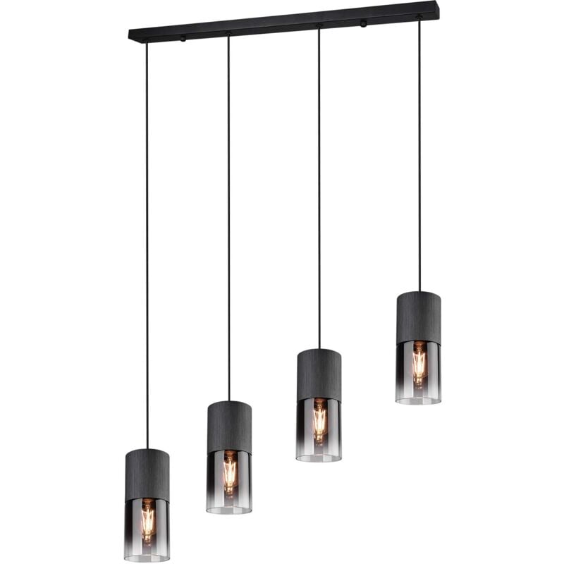 Robin sospensione 4 cilindri metallo nero e vetri fume' e trasparenti l. 80CM attacco E27