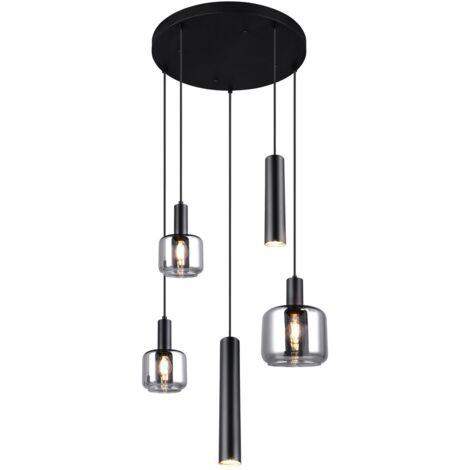 Lampada sospensione moderna nera tonda 5 luci Trio