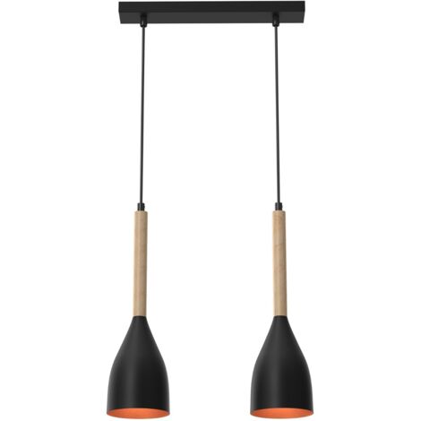 Lampada sospensione Muza Luminex nera oro legno 2xE27