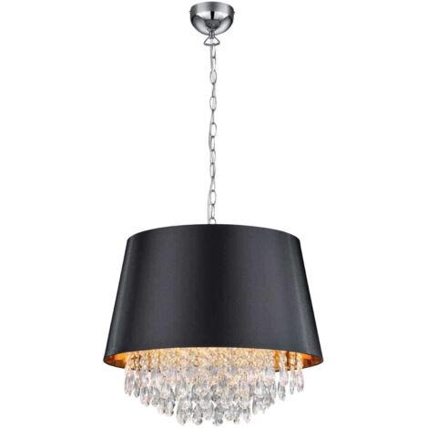 Lampada Sospensione Paralume StoffaNero Oro e Pendenti Loreley GD Trio