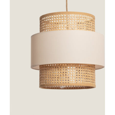 Lampada Sospensione Rattan e Tessuto Amaia Beige