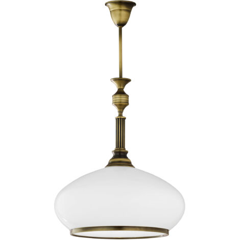 Lampada sospensione rétro ottone, vetro bianco E27 Jupiter