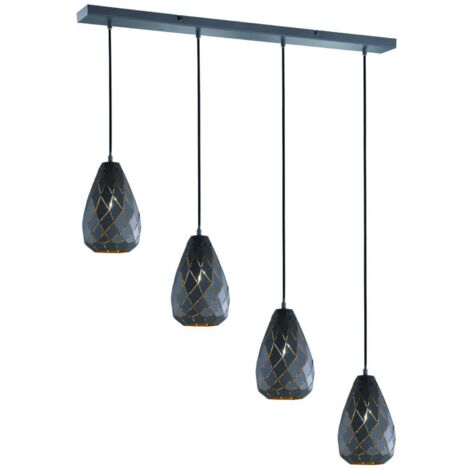 Lampada Sospensione Soffitto Interno 4 Luci Nero Oro a Rombo Onyx GD Trio