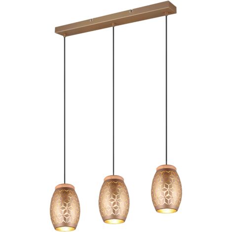 Lampada sospensione tripla bronzo metallo/legno Bidar 3xE27