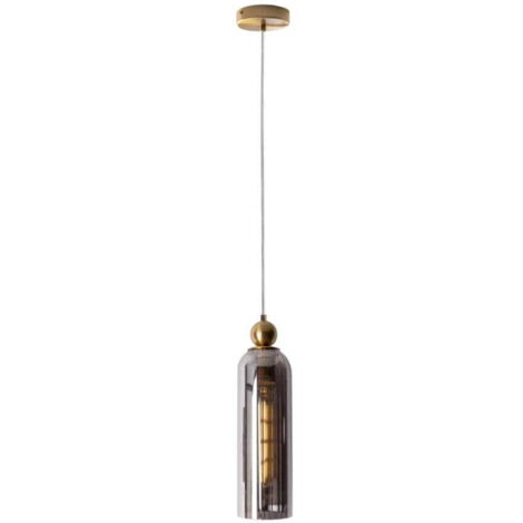 Lampada sospensione vetro fumé ottone Campanila E27 Maxlight
