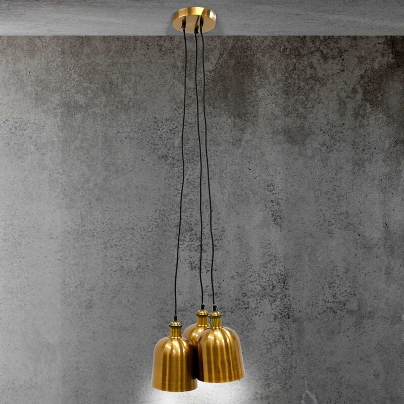 Image of Lampada Sospesa a Soffito Attacco E27 - 120,5 cm - Ø15 cm Oro Antico in Metallo Design Industriale Vintage Lampadario da Soggiorno Camera da Letto