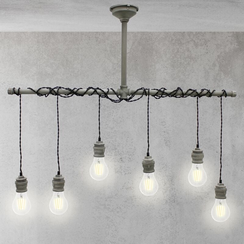 Image of Ecd Germany - Lampada Sospesa 6 Luci fino a 40 w Attacco E27 43 cm Grigio in Metallo e Plastica Design Industriale Vintage Lampadario da Soggiorno