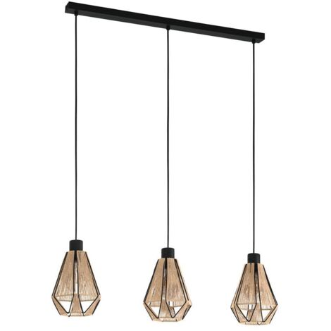 Lampada sospesa Adiclle acciaio nero, natura tessile E27 3x40w L: 87 cm B: 14,5 cm H: 110 cm Dimmabile