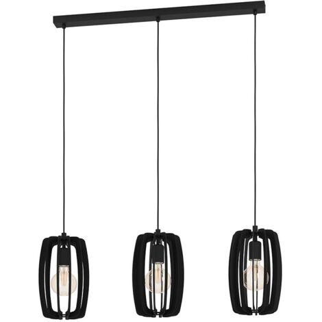 Lampada sospesa Bajazzara Wood Black E27 3x40W L: 89 cm B: 19cm H: 110 cm Dimmabile