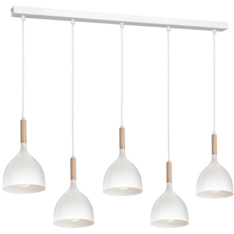 Lampada sospesa bianca e legno Noak 5 luci 122 cm Luminex