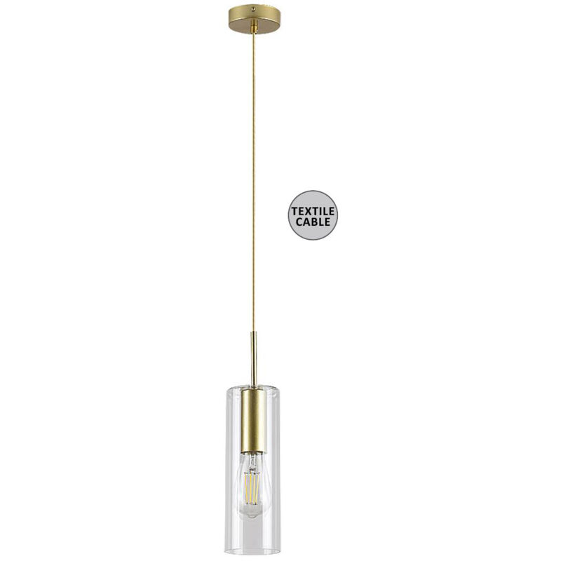 Image of Lampada sospesa Esta E27 1x max.40 w in metallo oro, vetro trasparente h: 150 cm Ø9 cm Dimmabile