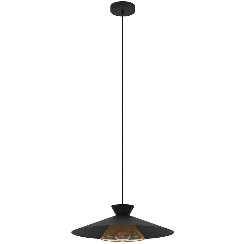 Image of Lampada a sospensione Grizedale Steel Black, Brass E27 1x40W h: 110 cm Ø50 cm Dimmabile