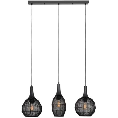 Lampada sospesa industriale nera barra 3 gabbie E27