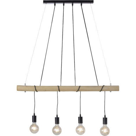 Lampada sospesa loft nera barra legno 4xE27 TERO Zuma Line