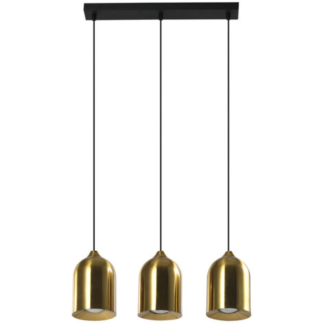 Lampada sospesa nera 46cm, 3 paralumi oro GU10 Nilo