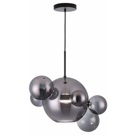 Lampada sospesa nera 5 sfere vetro fumé Multiverse LED 10W