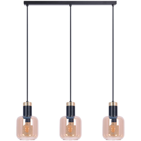 Lampada sospesa nera 65 cm 3xE27 vetro ambra DOKA Kaja