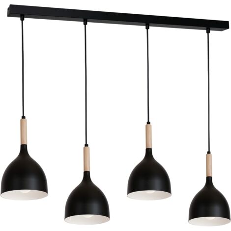 Lampada sospesa nera/legno 4 luci barra 102cm Noak