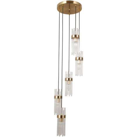 Lampada sospesa oro tonda vetro trasparente 3xE14 Italux Taraso