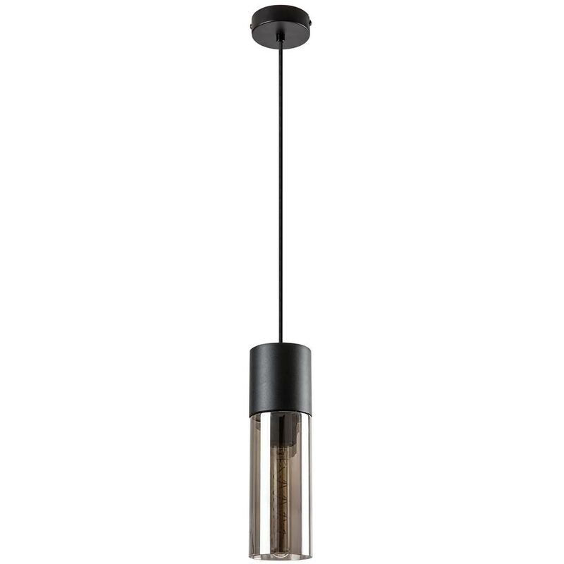 Image of Lampada sospesa ronno metallo nero vetro tintato E27 1 x max.25w b: 29,5 cm H: 120 cm Ø9 cm Dimmabile