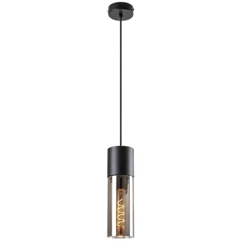 Lampada sospesa ronno metallo nero vetro tintato E27 1 x max.25w b: 29,5 cm H: 120 cm Ø9 cm Dimmabile