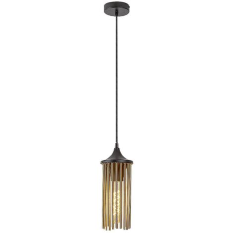 Lampada sospesa Roxas E27 1x max.40w Metal Matt Nero, rame H: 140 cm Ø12 cm Dimmabile