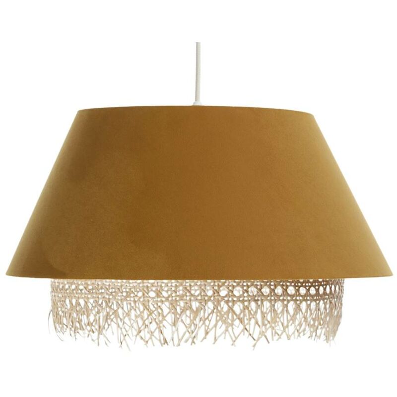 Image of Lampada sospesa Sensei Texil da Velourss su pvc in plastica giallo, beige 1xe27 60W h: 105 cm Ø40 cm Dimmabile