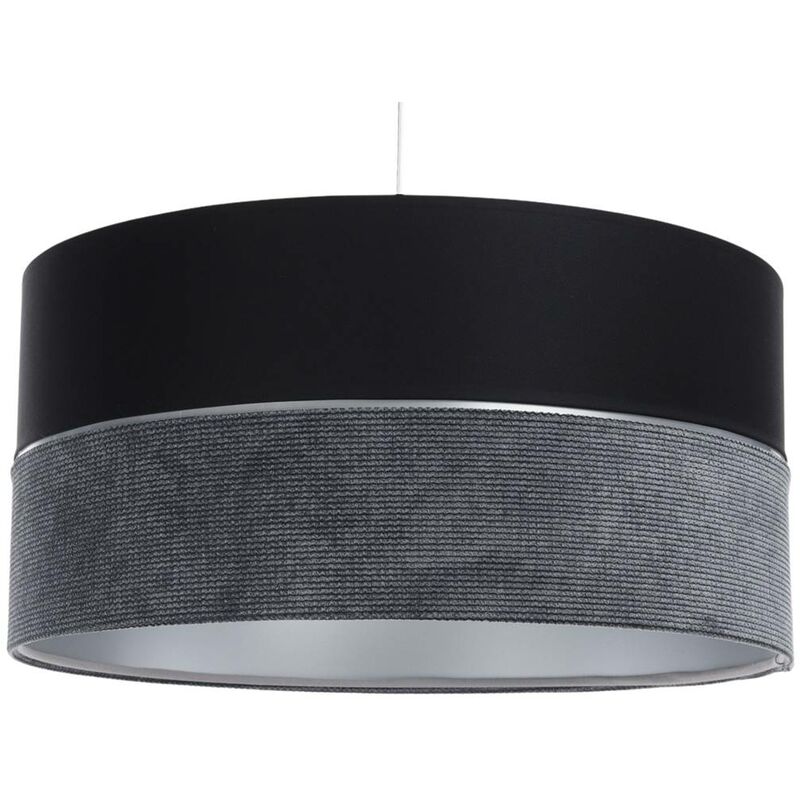 Image of Lampada sospesa Velourss strutturati e raso su nero, grigio, argento 1xe27 60W h: 102 Ø40 cm Dimmabile
