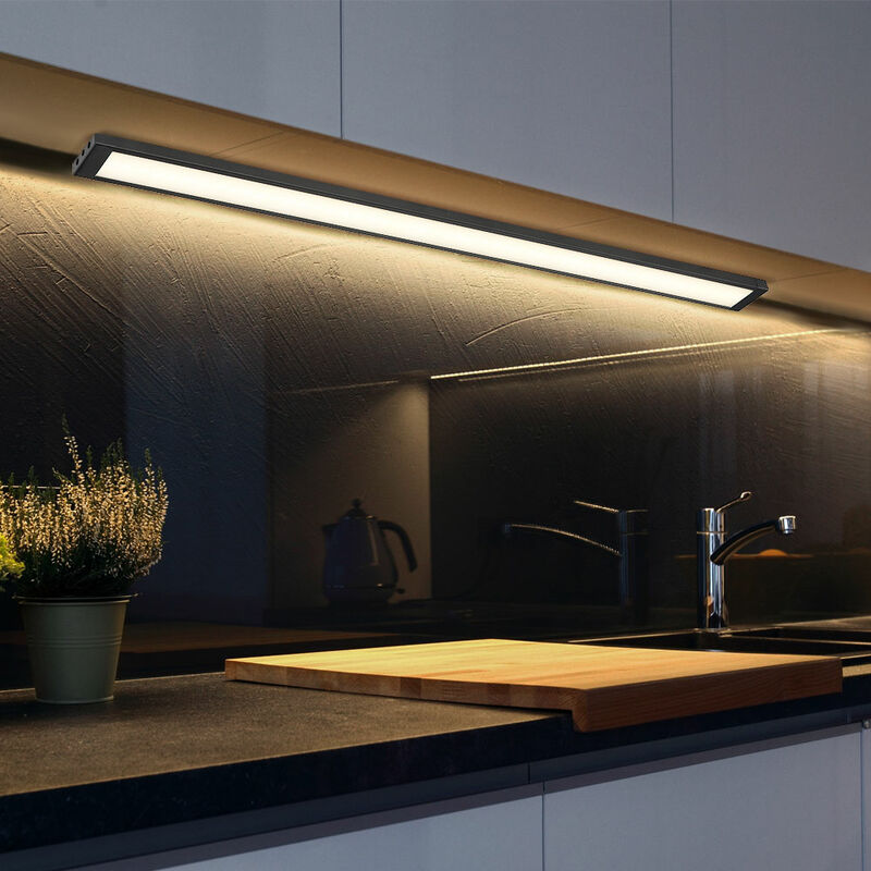 Image of Lampada sottopensile LED plafoniera sottopensile cucina nero cavo interruttore, plastica opale, 1x LED 5 W 330 lm bianco caldo, LxPxA 50x3x1 cm
