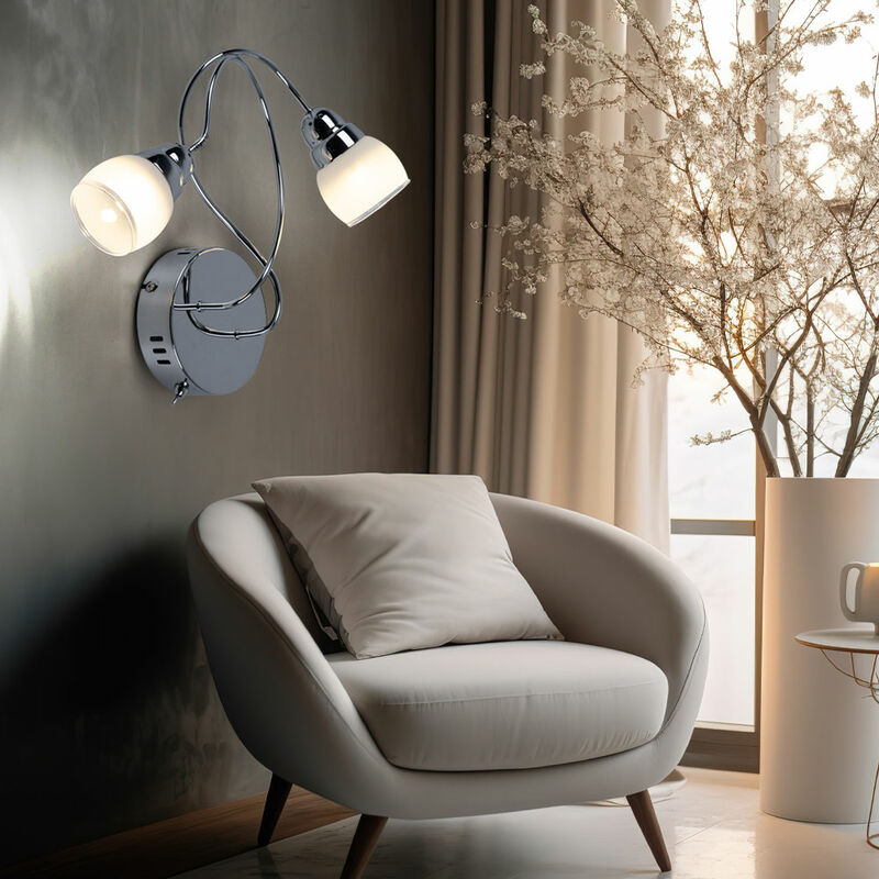 Image of Lampada spot da parete lampada da parete lampada da soggiorno lampada da camera da letto, 2 fiamme, vetro metallo cromo satinato, 2x led 5W 450Lm