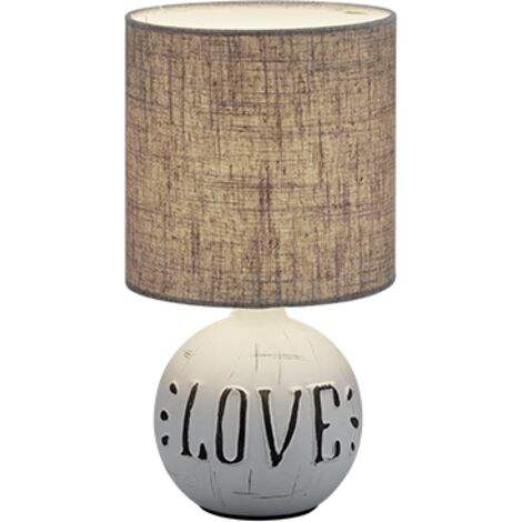 Lampada Tavolo Abat Jour Comodino Ceramica Love Paralume Marrone Esna GD Trio