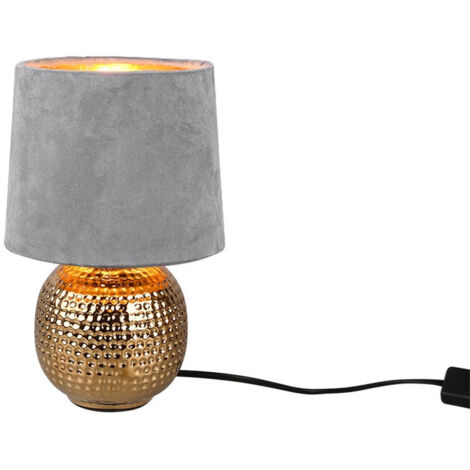 Lampada Tavolo Abat Jour Comodino Ceramica Oro Velluto Grigio Sophia GD Trio