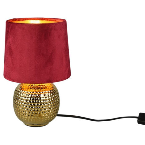 Lampada Tavolo Abat Jour Comodino Ceramica Oro Velluto Rosso Sophia GD Trio