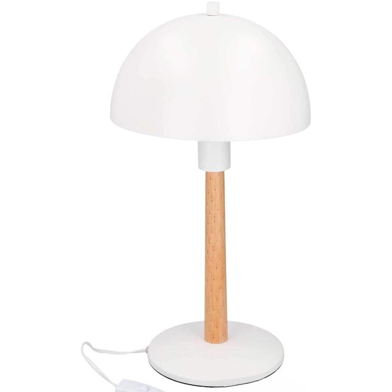 Image of Grundig - Lampada Tavolo Lume da Comodino Plastica e Legno Bianco Abatjour Design Moderno
