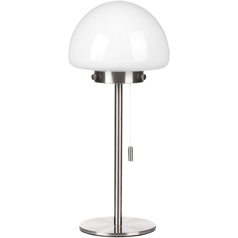 Image of Lampada tavolo minimalista con interruttore paralume base metallo argento Moruga