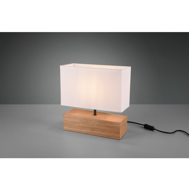 Image of Iperbriko - Lampada Tavolo Rettangolo Woody Legno Naturale Paralume Bianco Trio Lighting