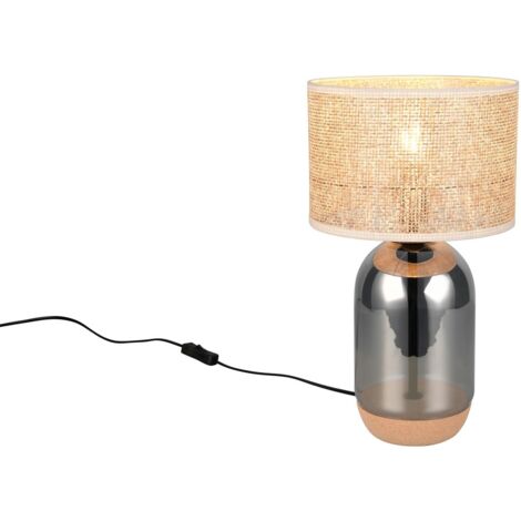Lampada tavolo TARA vetro cromo vimini 43cm E27 Trio
