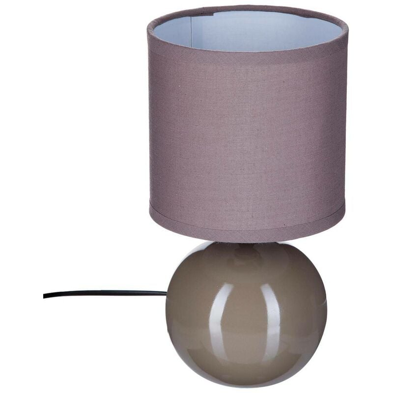 Image of Lampada in ceramica grigio taupe lucido timéo h25cm - lampada a sfera color taupe, paralume in cotone e poliestere, base in ceramica, dimensioni d.