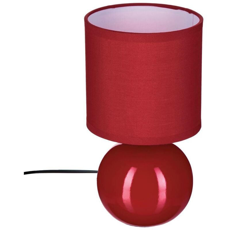 Image of Lampada in ceramica timéo rosso lucido h25cm - lampada a sfera rossa, paralume in cotone e poliestere, base in ceramica, dimensioni d. 13 x h. 25 cm