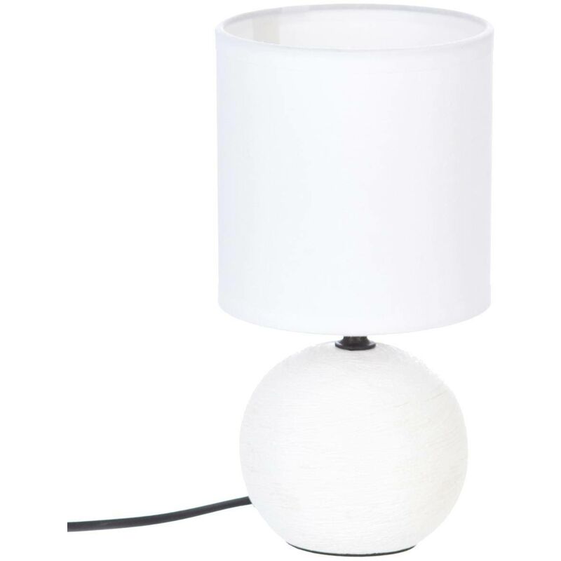 Image of Lampada in ceramica timéo bianca striata h25cm - lampada da tavolo, bianca, presa di corrente, attacco e27, 40w, struttura in ceramica, paralume in