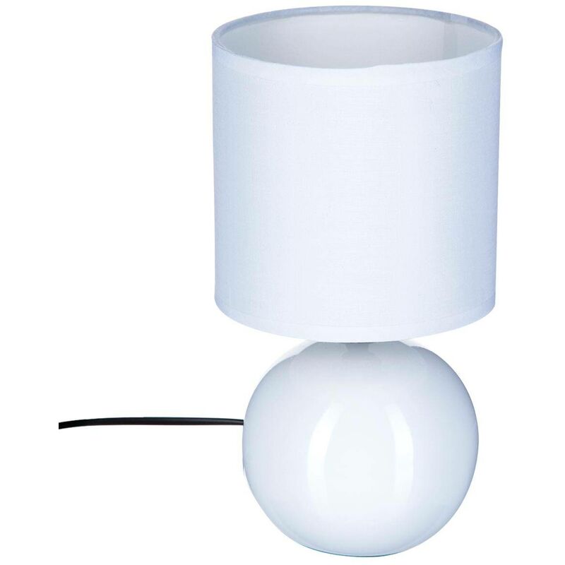 Image of Atmosphera - Lampada in ceramica bianca lucida timéo h25cm - lampada a sfera bianca, paralume in cotone e poliestere, base in ceramica, dimensioni d.