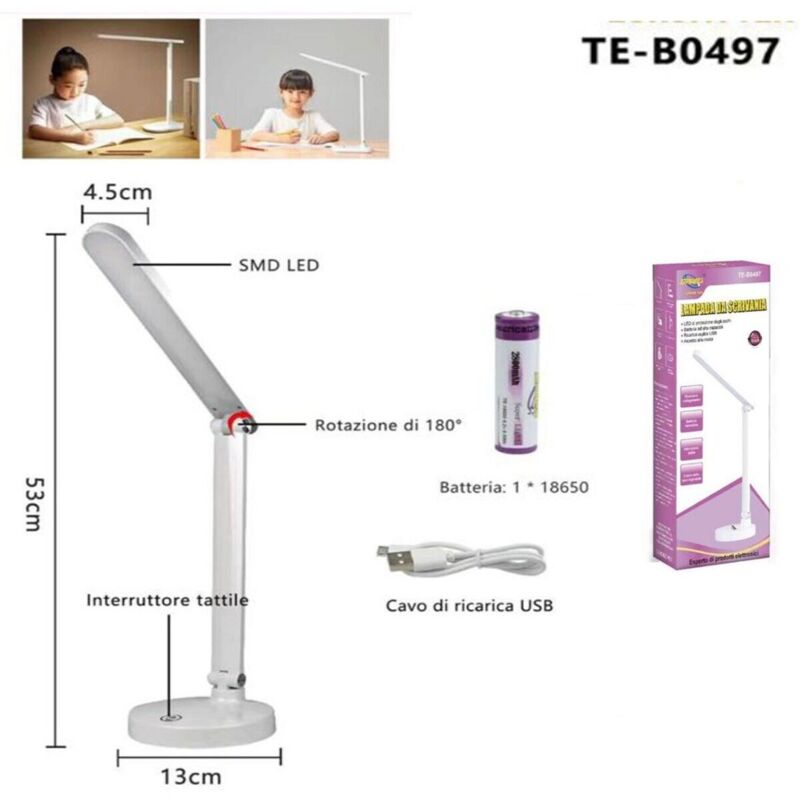 Image of RG - lampada touch ricaricabile pieghevole 180° luce led scrivania e tavolo TE-B0497