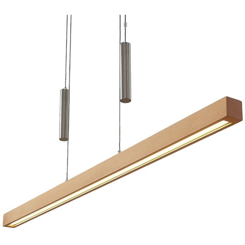 Image of Lampada led a sospensione Pia, legno di faggio, lunghezza 100 cm - faggio - Lucande