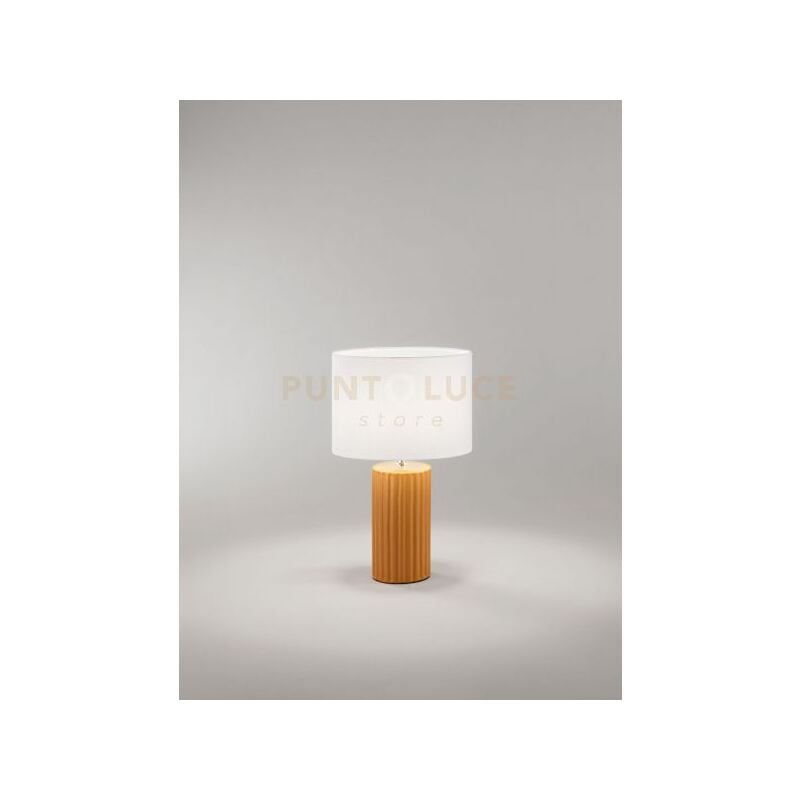 Image of Lampada Tribale da tavolo arancione paralume in tessuto bianco attacco E27 d.28cm