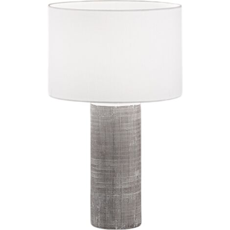 Lampada Tribale da tavolo grigio cemento pralume in tessuto bianco attacco E27 d.32cm