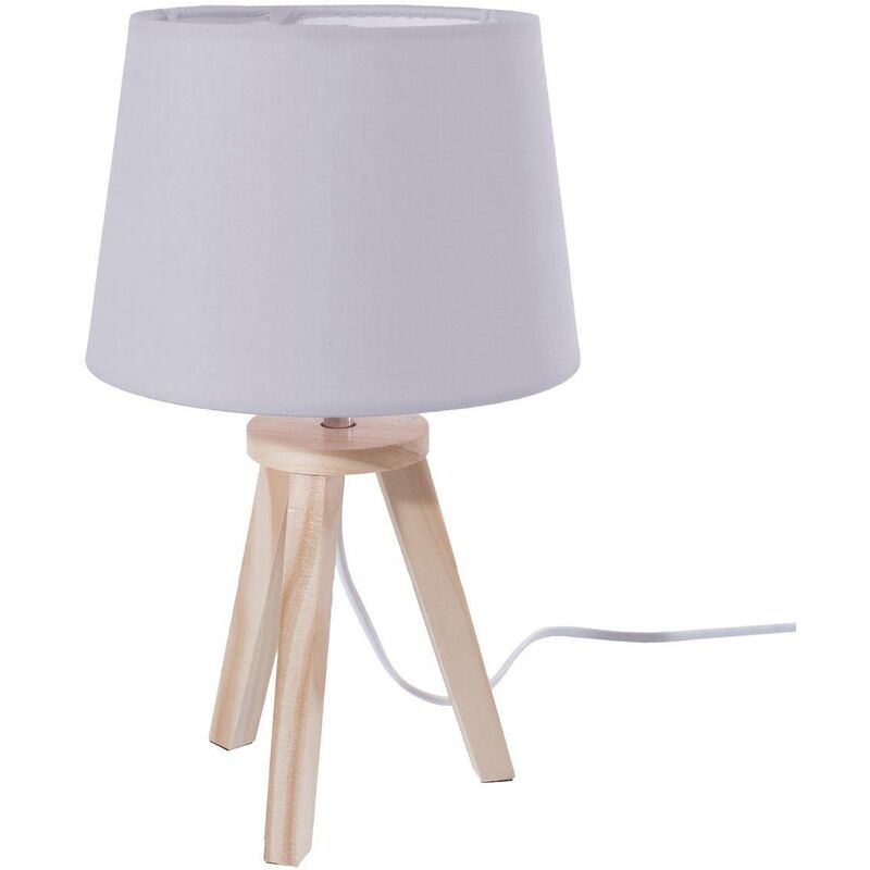 Image of Lampada a treppiede per bambini grigio h31cm - lampada da tavolo, paralume in cotone, gambe in legno, dimensioni 18,5x31 cm - Atmosphera créateur