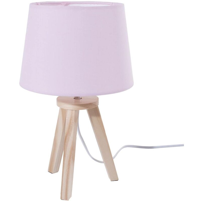 Image of Lampada a treppiede rosa per bambini h31cm - lampada da tavolo, paralume in cotone, gambe in legno, dimensioni 18,5x31 cm Atmosphera créateur