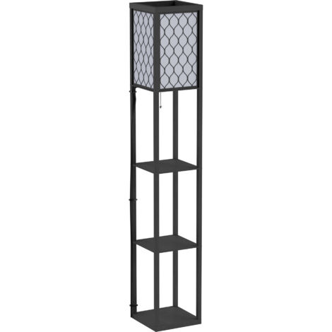 Lampadaire 2-en-1 Gain de Place avec 3 Étagères, Lampe Moderne pour Salon, Séjour et Bureau, Douille E27, 26 x 26 x 160 cm, Noir et Blanc